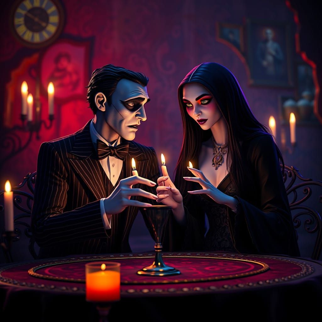 Addams Family Sance in Vibrant, Dreamlike Detail