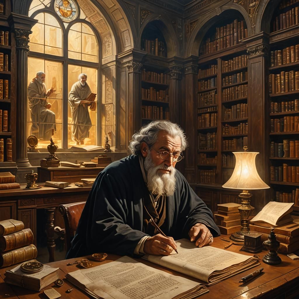 Alexandrian Library: Scholars in Golden Light