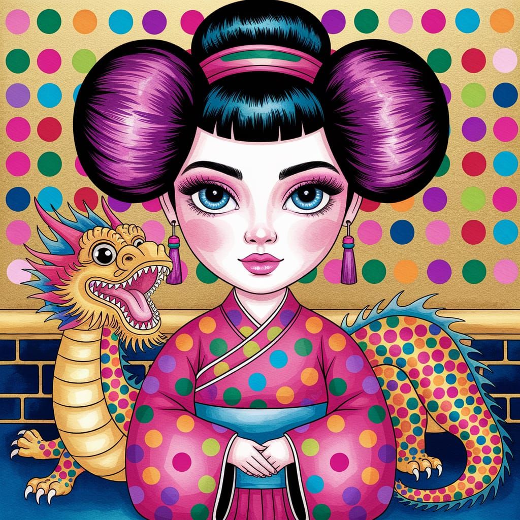 Polka Dot Dragon: Watercolor Portrait of Chinese Girl
