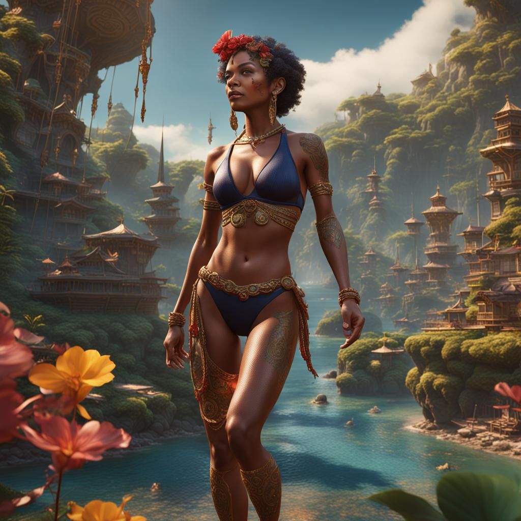 Petite Woman in Bikini: Detailed Fantasy Art