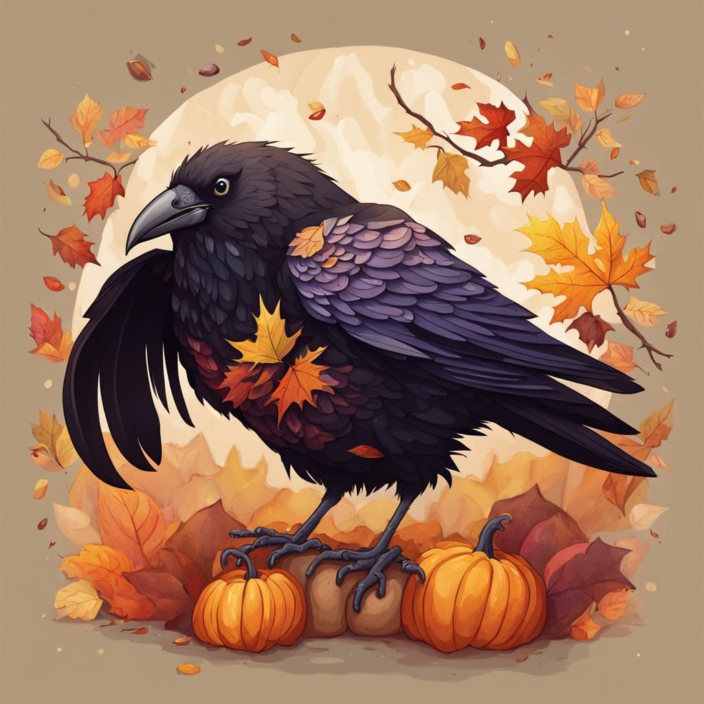 Adorable Stuffed Raven in Golden Hour Autumn Setting