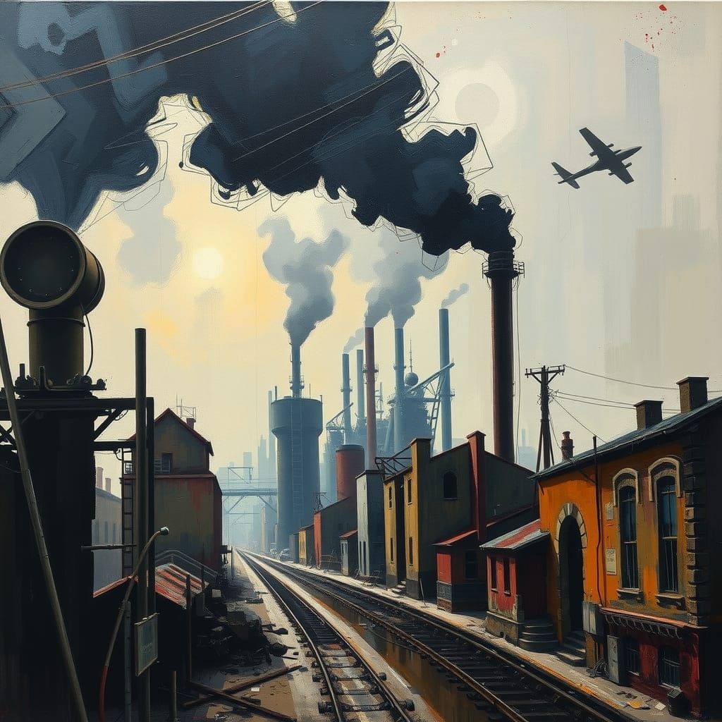 Abstract Industrial Landscape in Expressionist Style