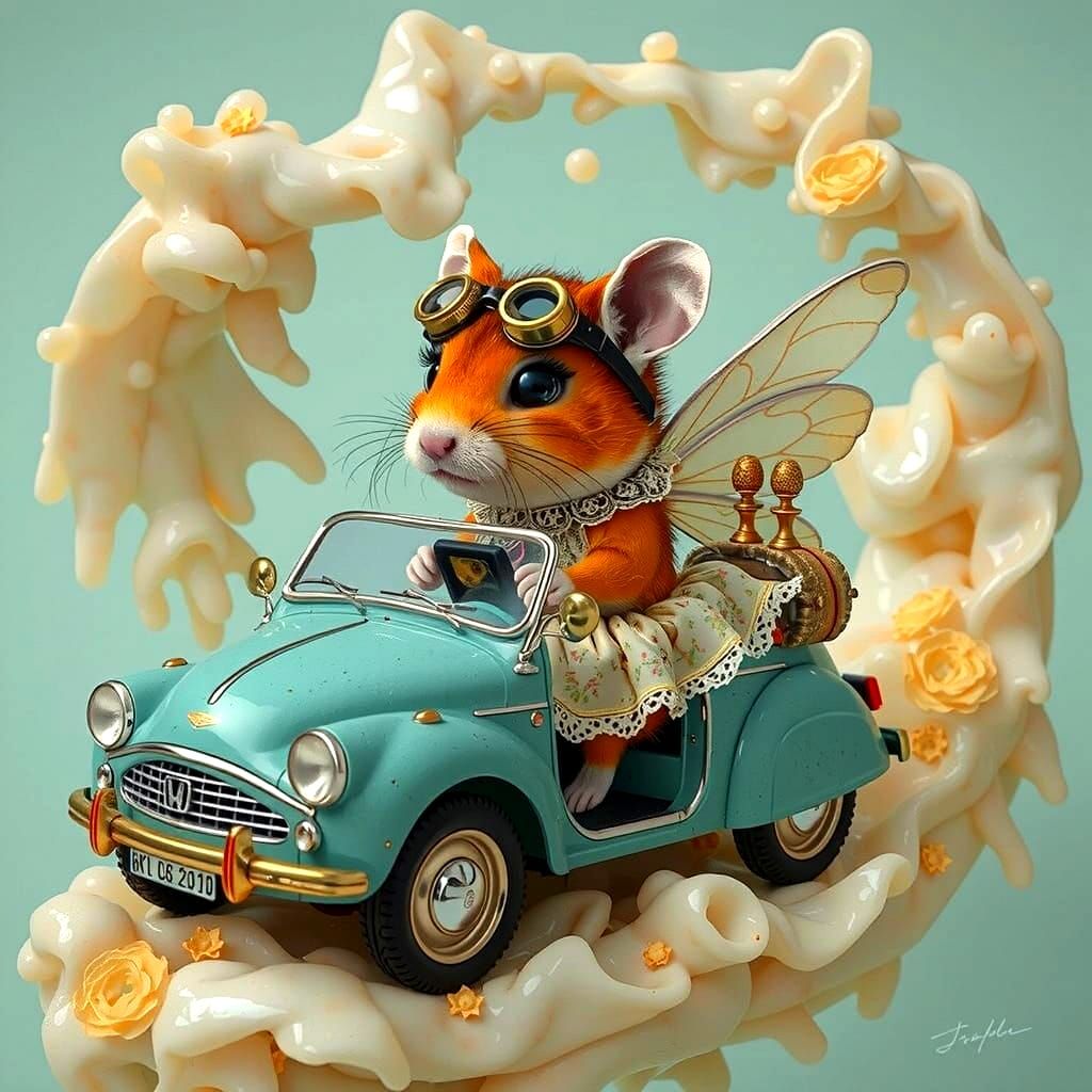 Hamster-Faerie Drives Steampunk Honda: Whimsical 3D Portrait