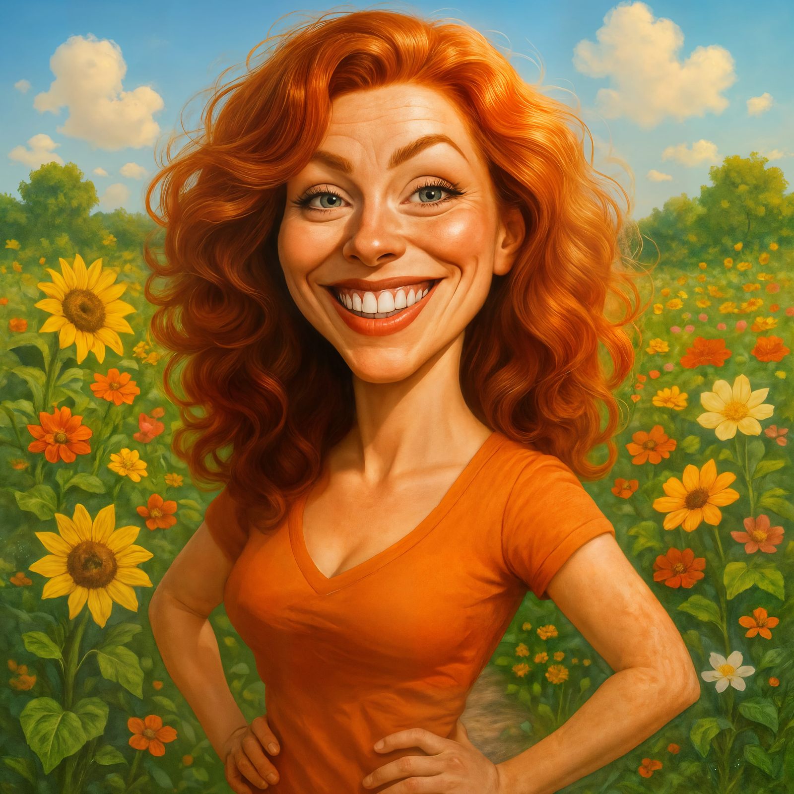 CGI Caricature of a Happy Redhead in Garden
