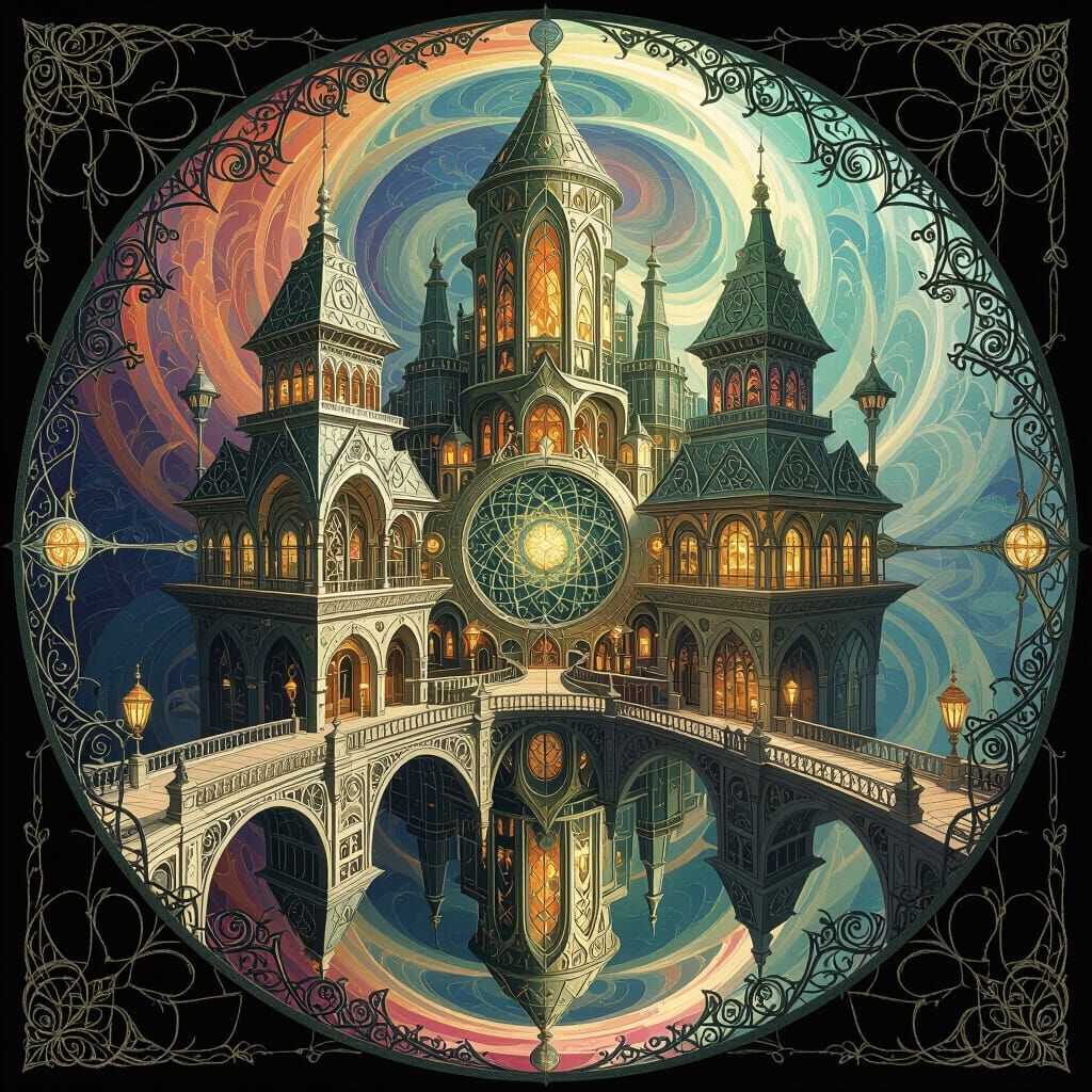 Elven Architecture Kaleidoscope in Art Deco Style