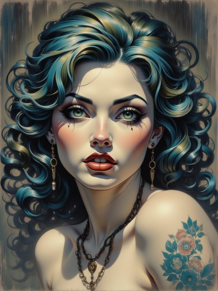 Emotive Watercolor Portrait of a Melancholic Woman