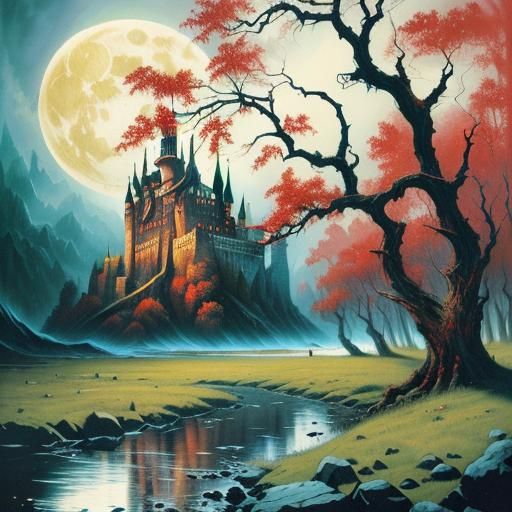 Dracula's Castle: Occult Horror Landscape in Oil