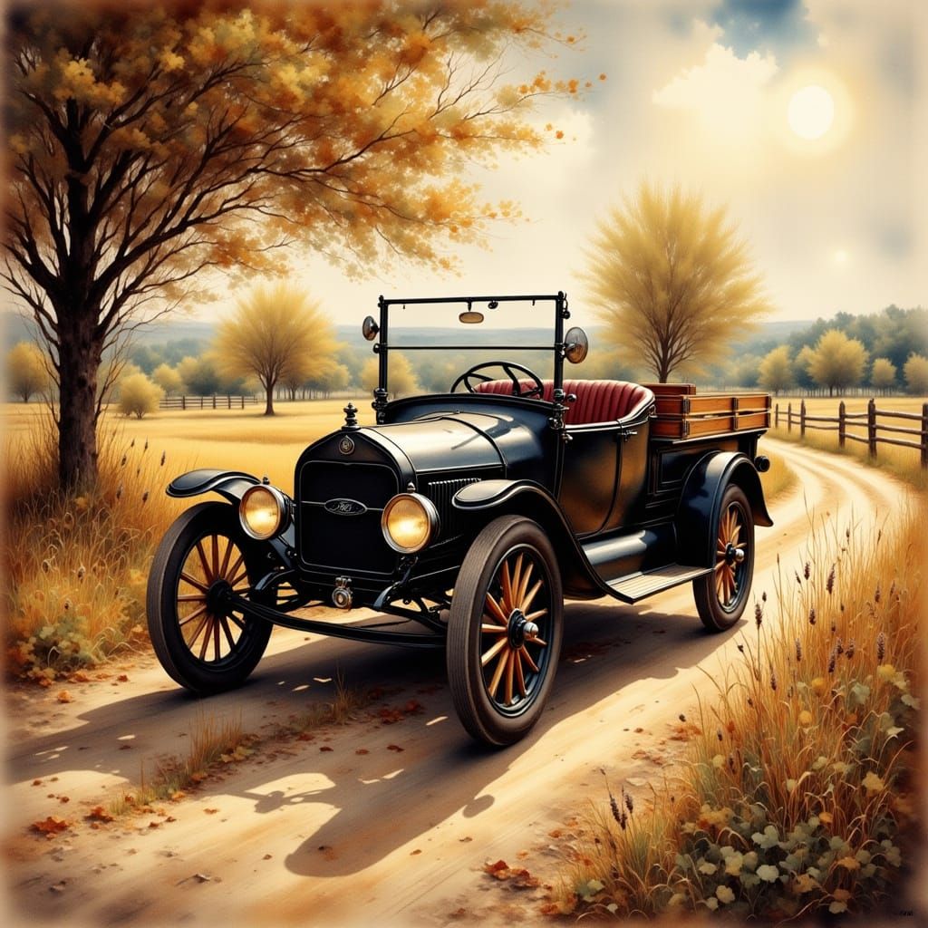 Vintage Ford Truck in Antique Watercolor Style