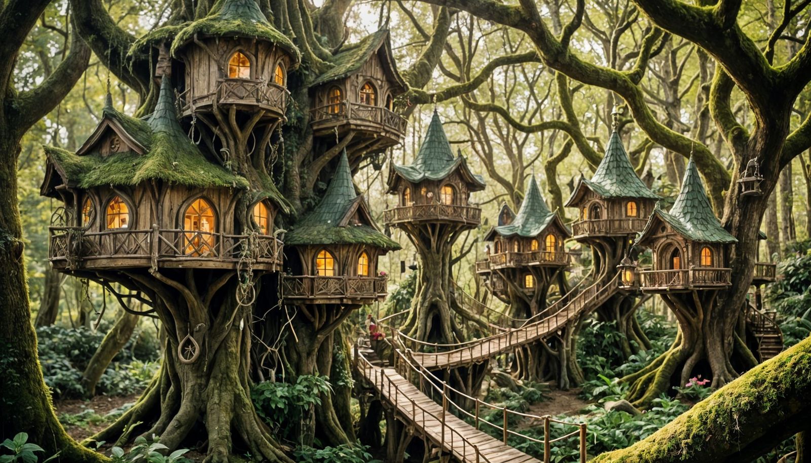 Enchanted Forest Village: Fairy Treehouses in Natural Light