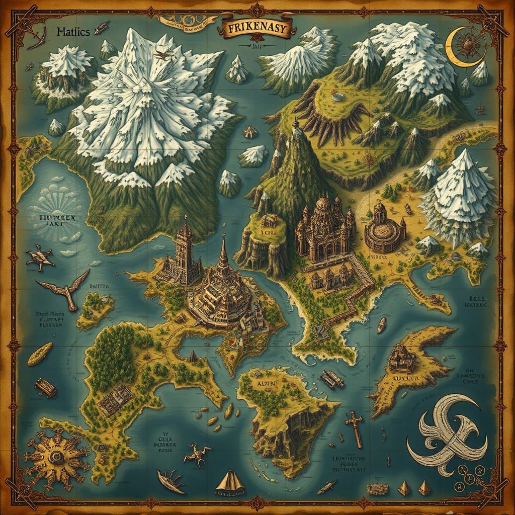 Epic Fantasy World Map in Medieval Style