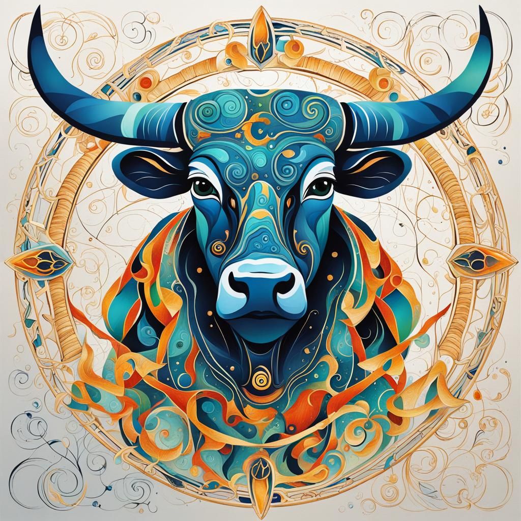 Abstract Taurus Zodiac Art in Complementary Colors