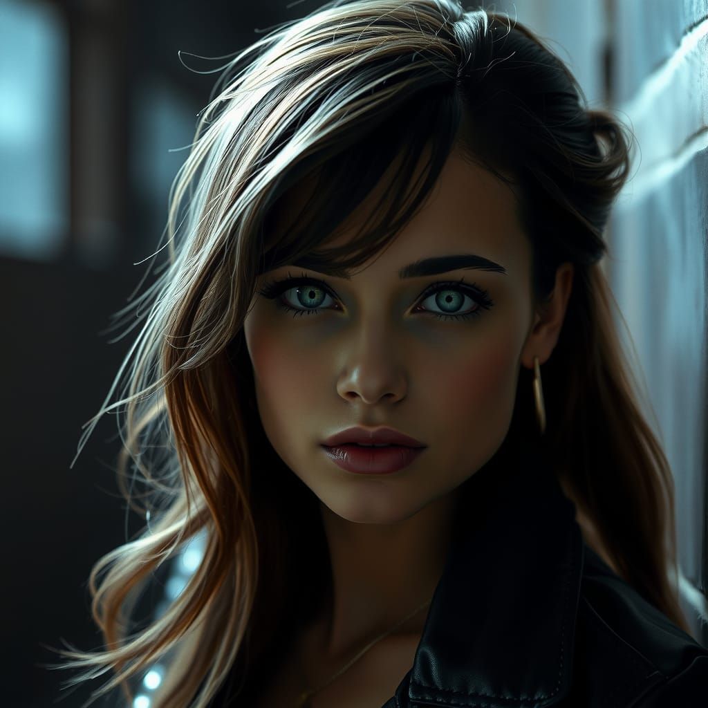 Stunning Green-Eyed Girl in Dramatic Cinematic Portrait
