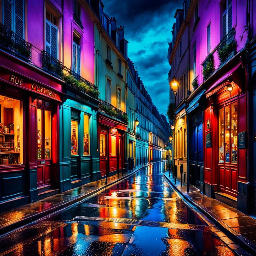 Colorful Rue Crémieux at Night: Hyperrealistic HDR Image