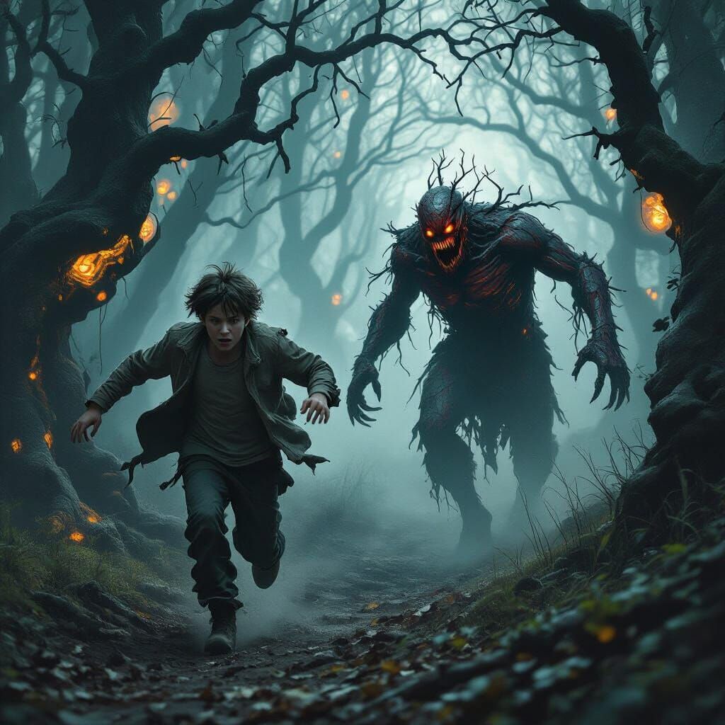 Jeremiah's Forest Flight: A Matte Painting of Horror