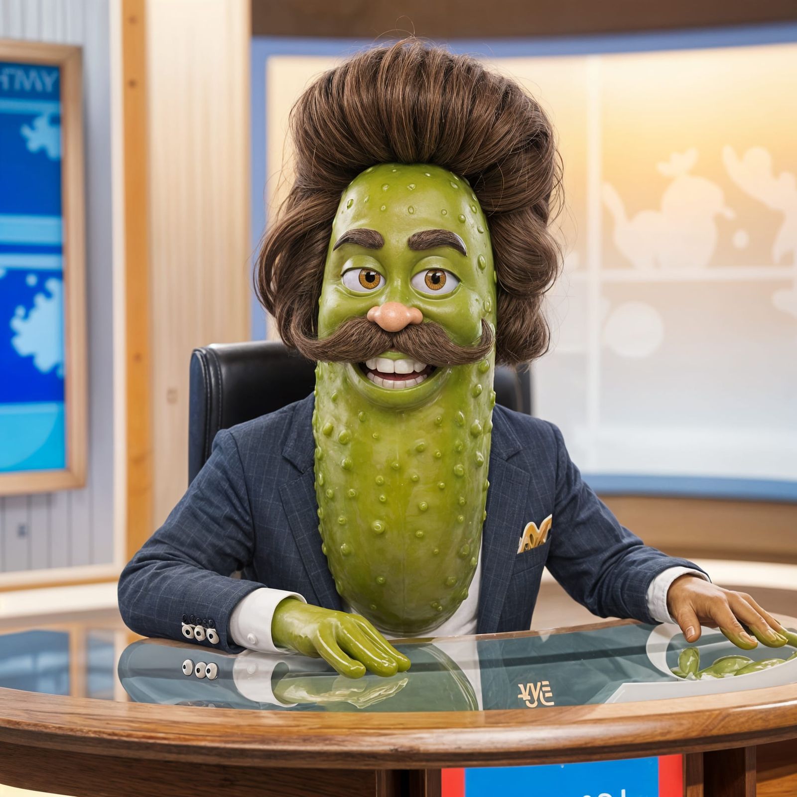 Smarmy CGI Pickle Channels Ron Burgundy's Anchorman Style