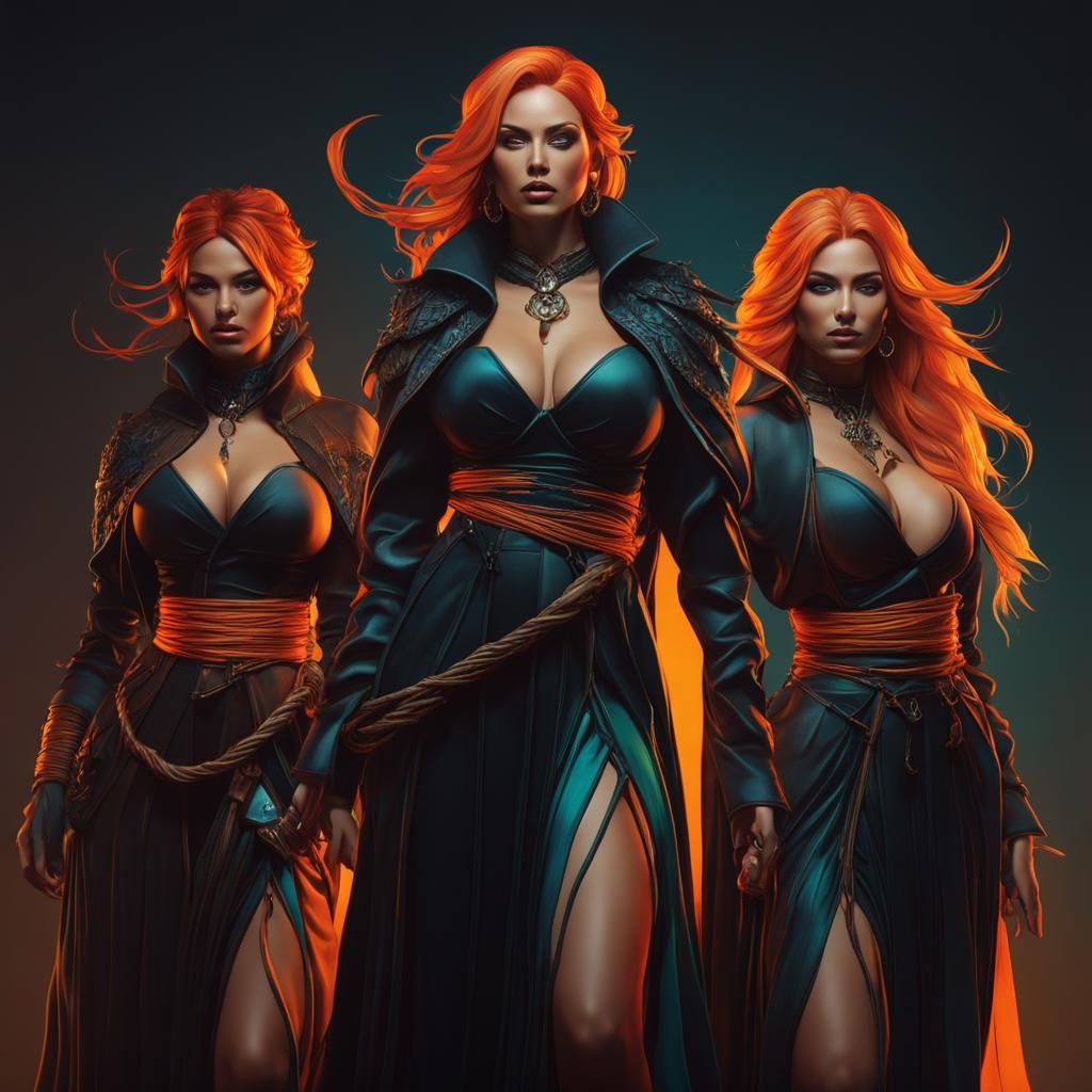 Witches in Shibari Robes: Hyperdetailed Concept Art