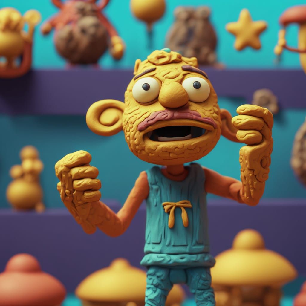 Whimsical Claymation Character in Stop Motion Style
