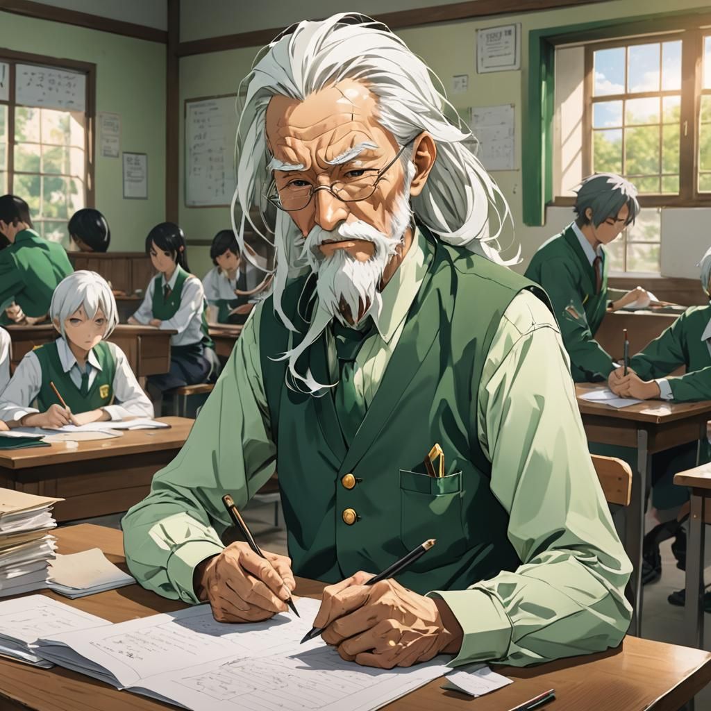 Old Man in School Uniform: Anime Concept Art