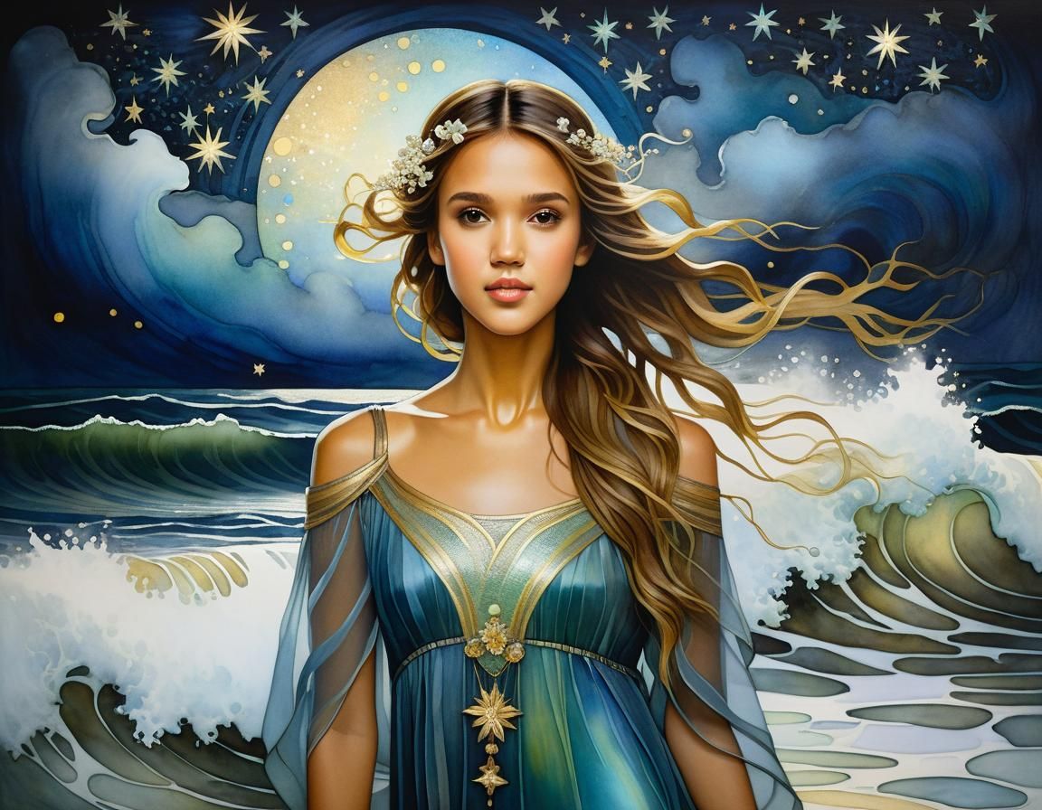 A very young Jessica Alba- Painting on silk