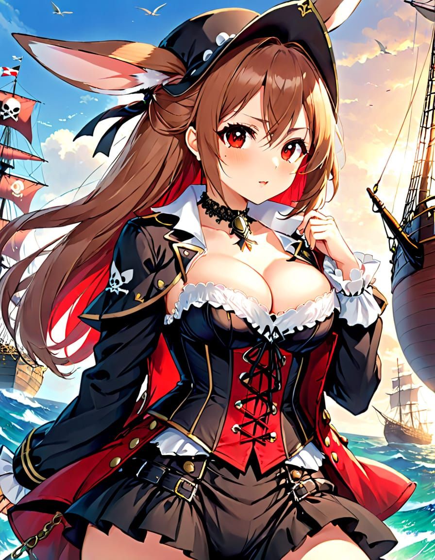 Indonesian Rabbit Pirate in Anime Style