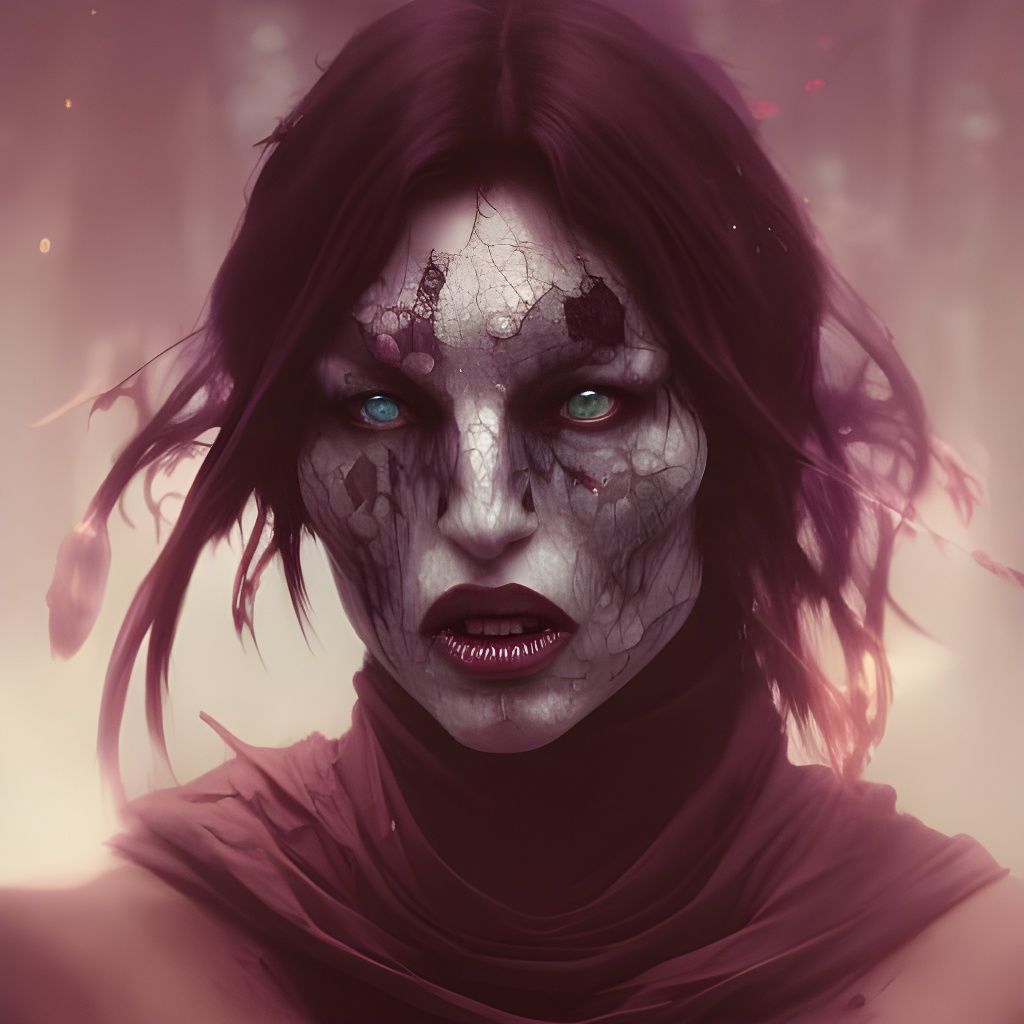 Demon Witch Portrait in Art Nouveau Style