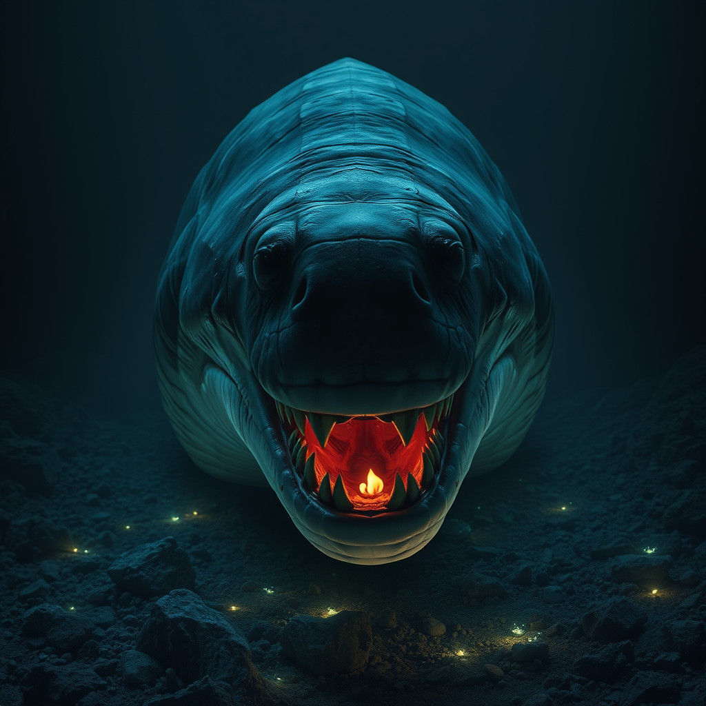 Terrifying Gargantuan Moray Eel in Surreal Horror Style