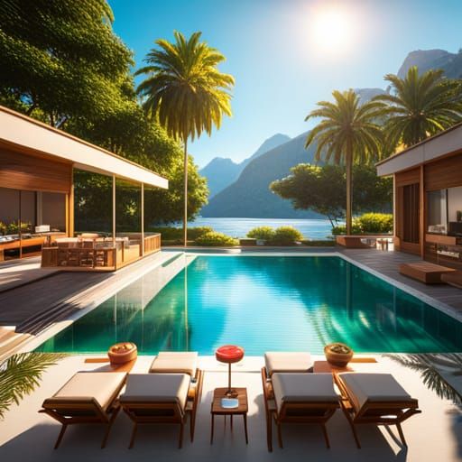 Vibrant Poolside Scene in Hyper-Detailed 8K