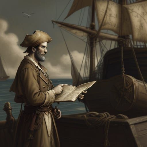 Antique Pirate Treasure Map Illustration