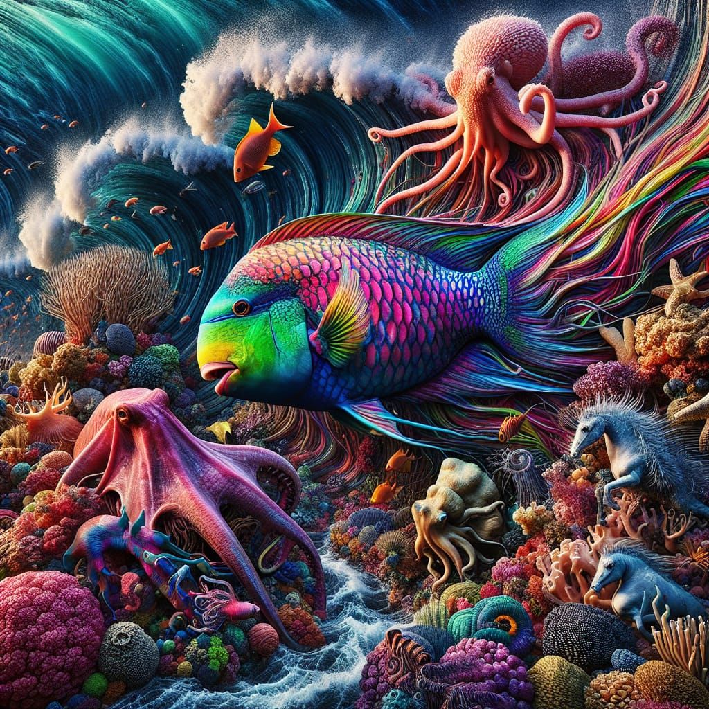 Parrot Fish in Vibrant Coral Reef