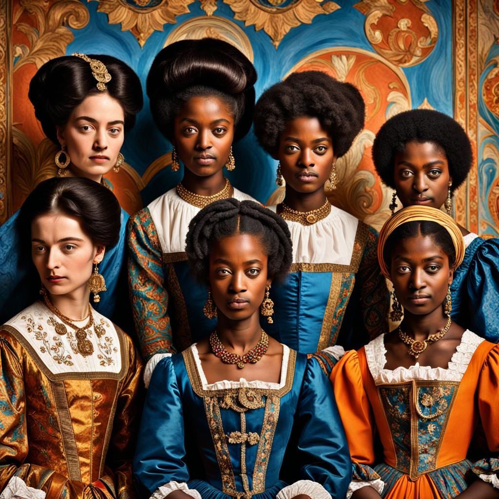 Sisters in French Court Dresses: A Cubist Portrait