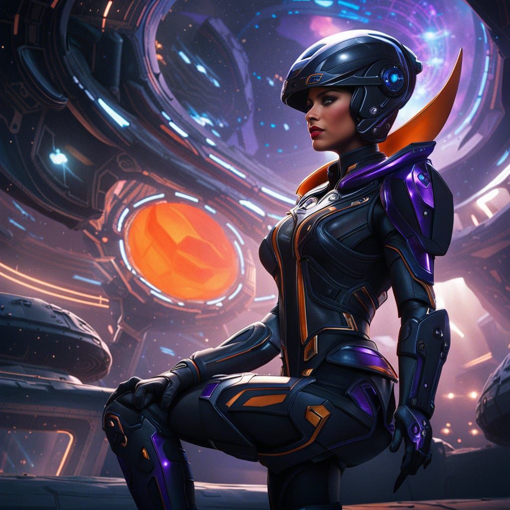 Purple Alien Commander in Futuristic Metallic Suit