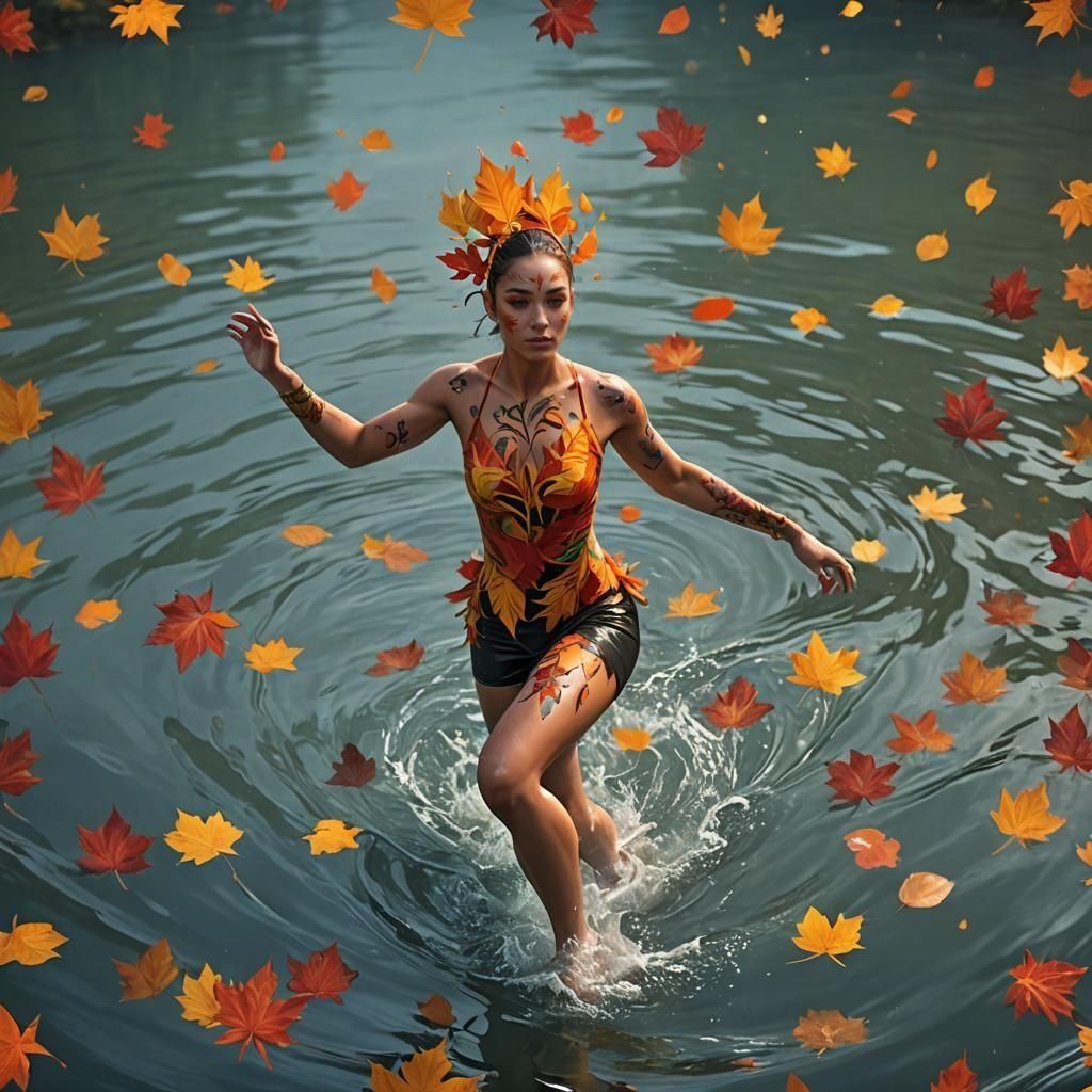 Artistic Swimmer's Autumn Dance: Fantasy Concept Art