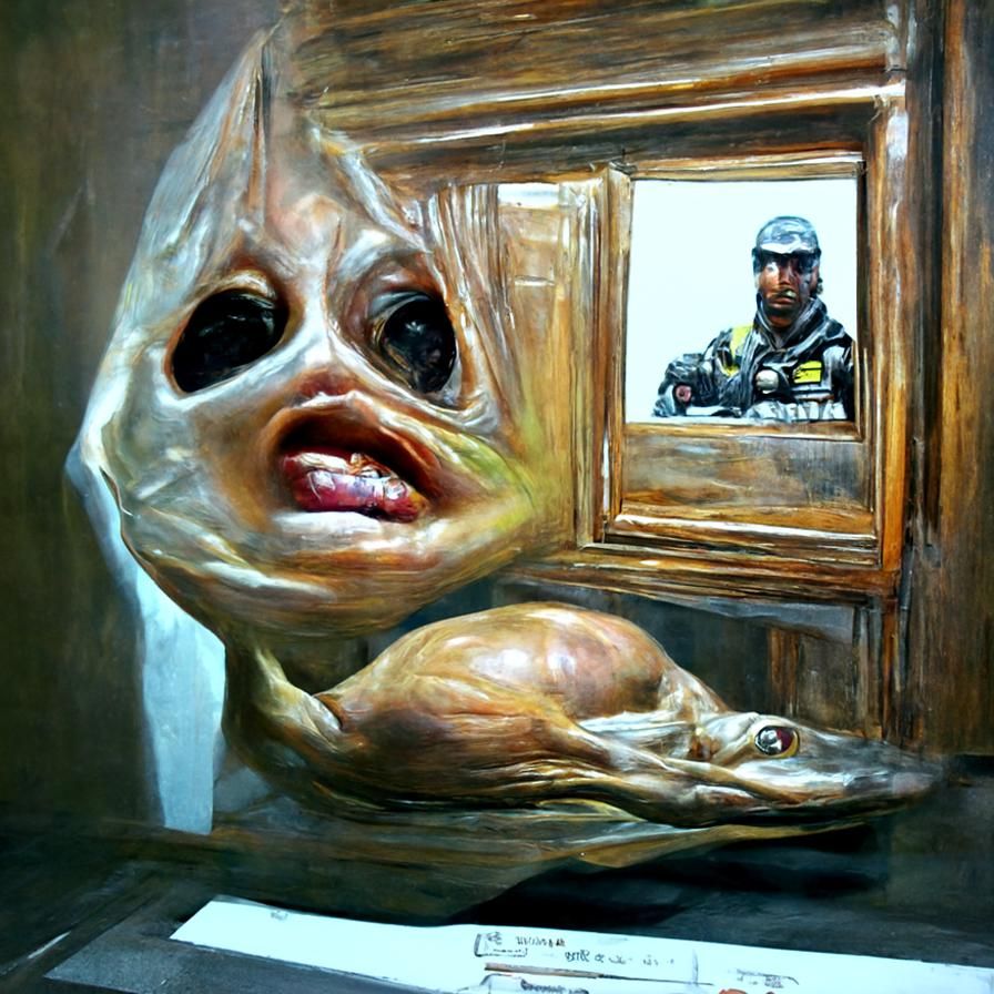 Photorealistic Alien Hostage in Dark Horror Style