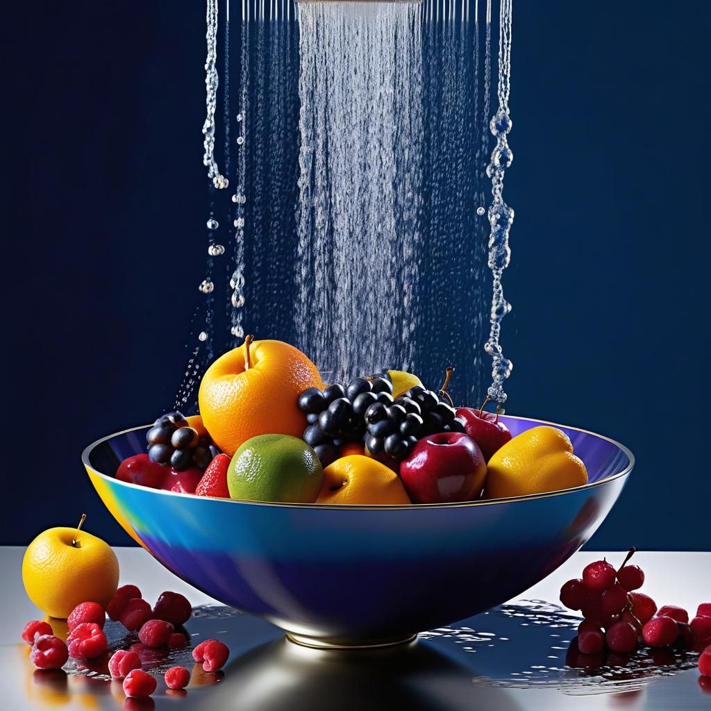 Kinetic Fruit Explosion Over Bowl