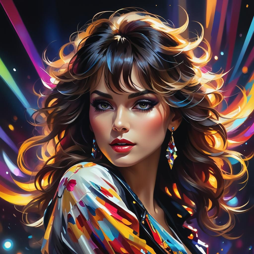 Rock Singer Portrait in Hyperdetailed Black Light Art