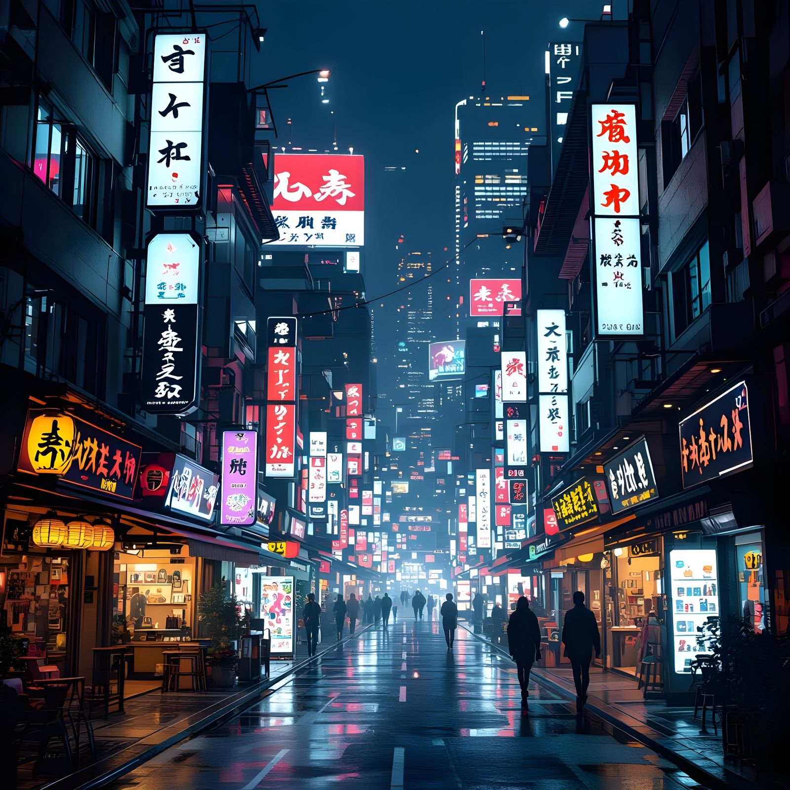 Tokyo-Inspired Commercial Street in a Cyberpunk City