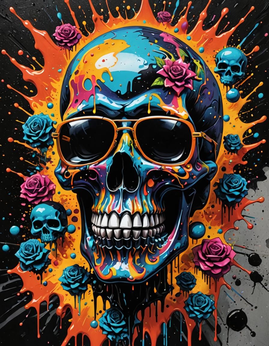 Hippy Trippy Skull with sunglasses