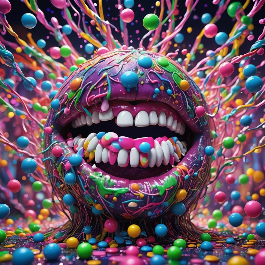 Synchronized Gum Dance: A Whimsical Fantasy in Neon