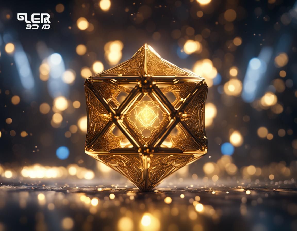 Gold Metatron's Cube in 3D Game Cinematic Style