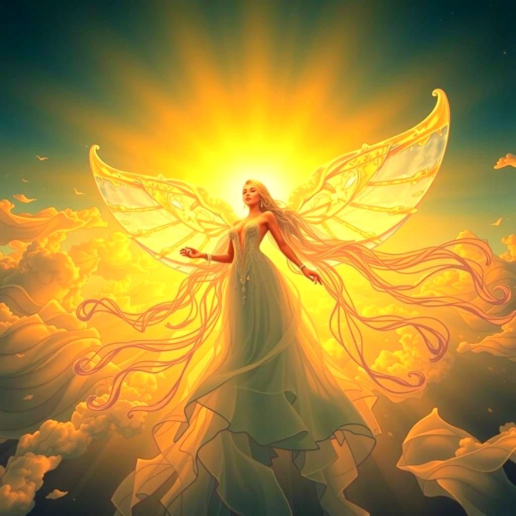Ethereal Goddess in a Vibrant Sunset Scene, Digital Candy Ar...