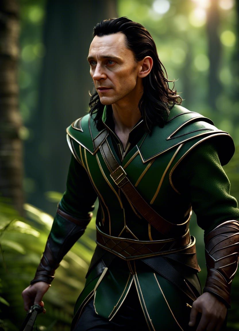 Hyperrealistic Loki Hunts in Forest, 3D Game Cinematic