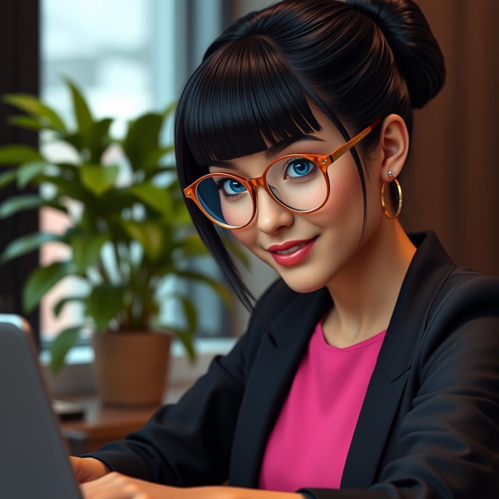 Elegant Woman in Whimsical Workspace