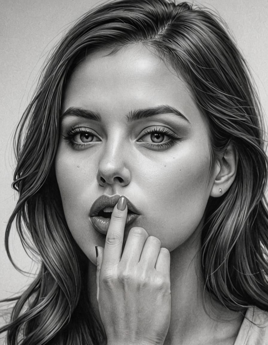 Detailed Black and White Portrait Illustration of Woman