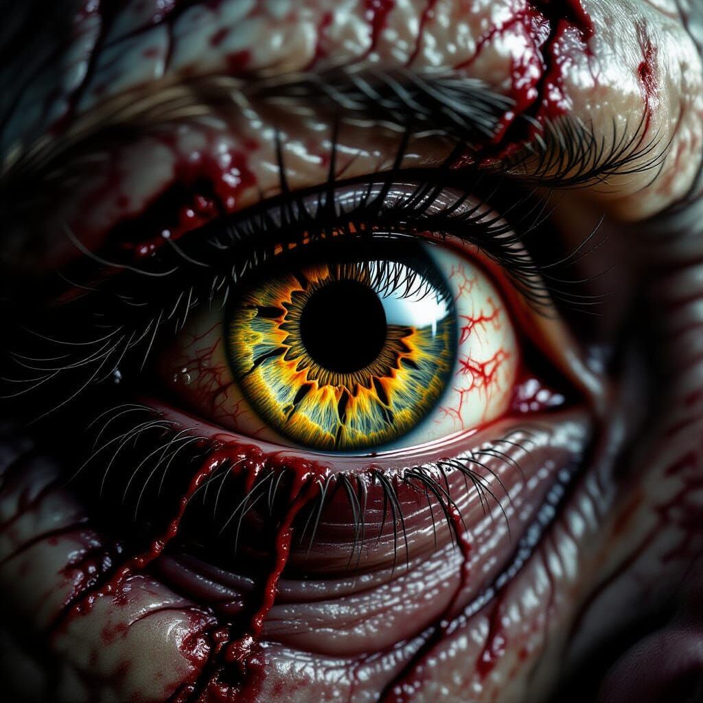 Hyperrealistic Zombie Eye with Jaundiced Iris