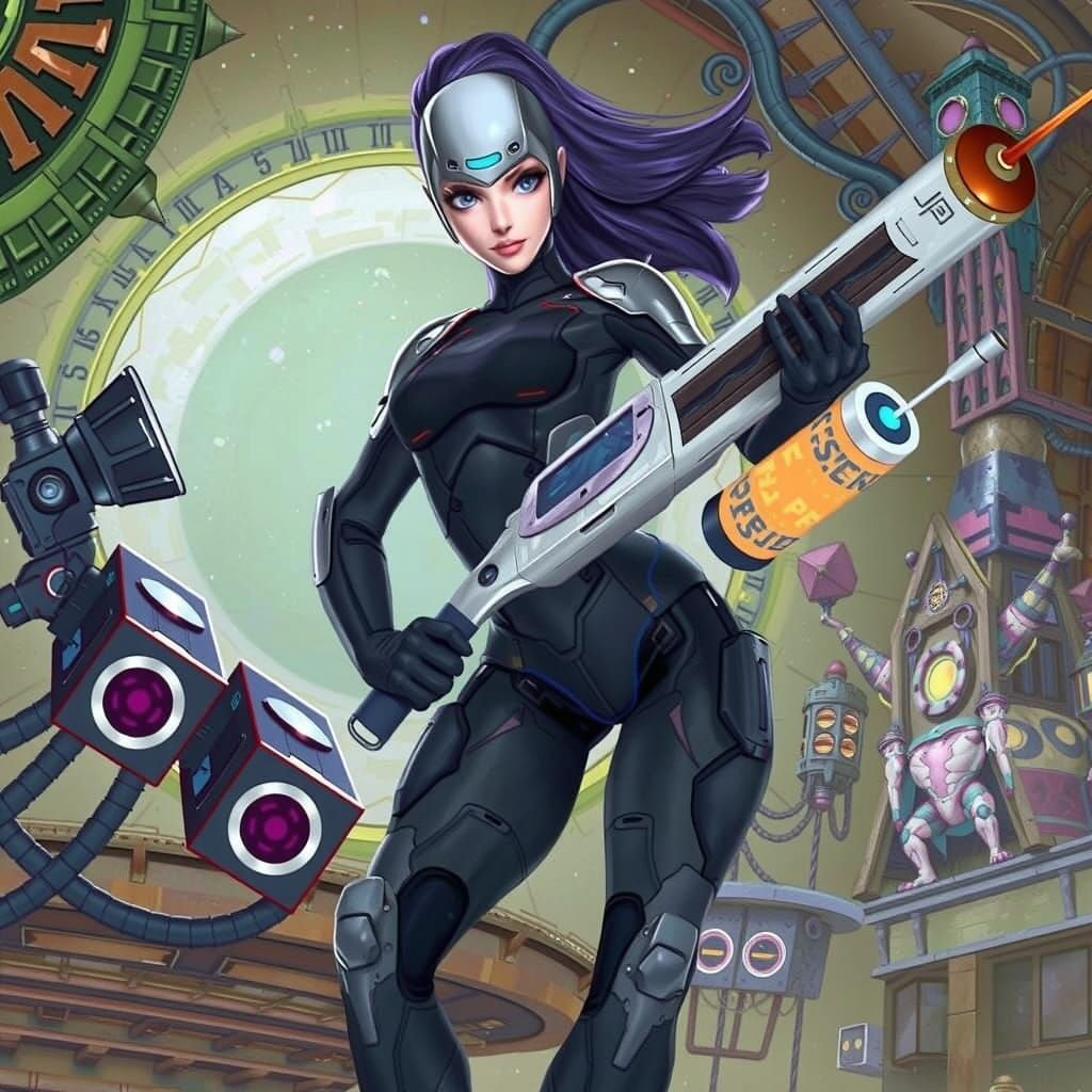 Metallic Goddess in Cyberpunk Dreamscape