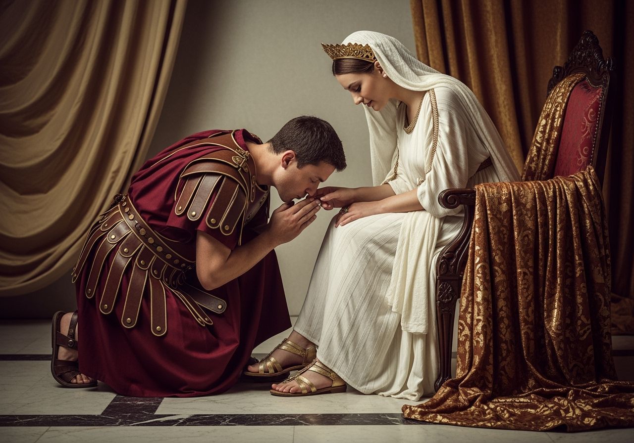 Roman Servant Pays Homage to Empress in Opulent Setting