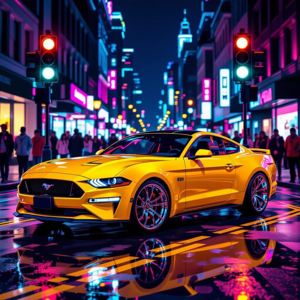 Neon Diamond Mustang in Cyberpunk Style