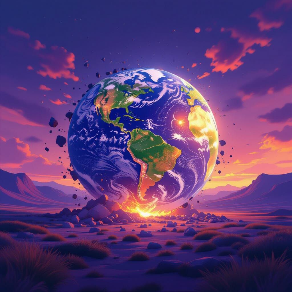 Earth Shatters with Purple and Orange Hues