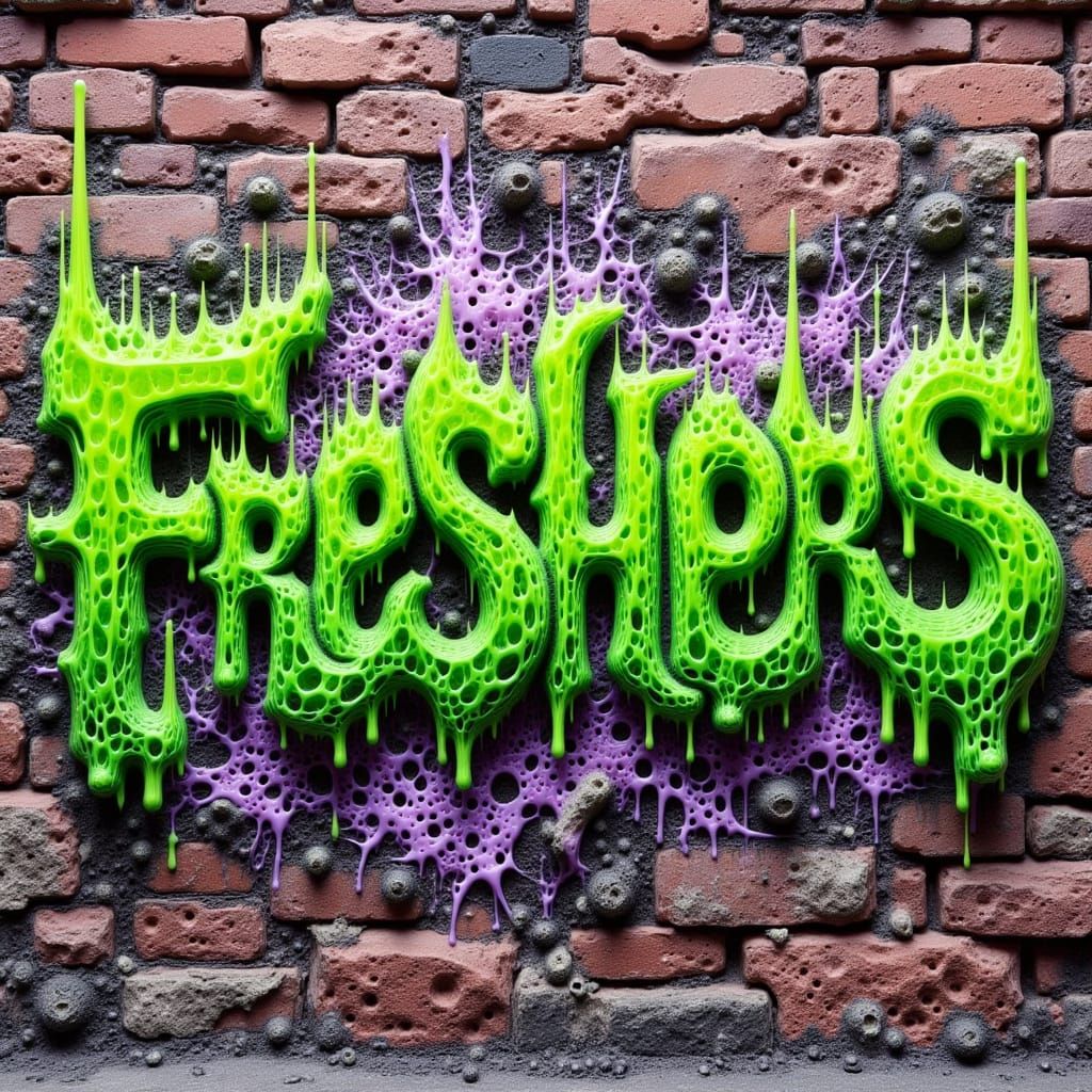 Graffiti Slime Letters on Brick Wall in Urban Style