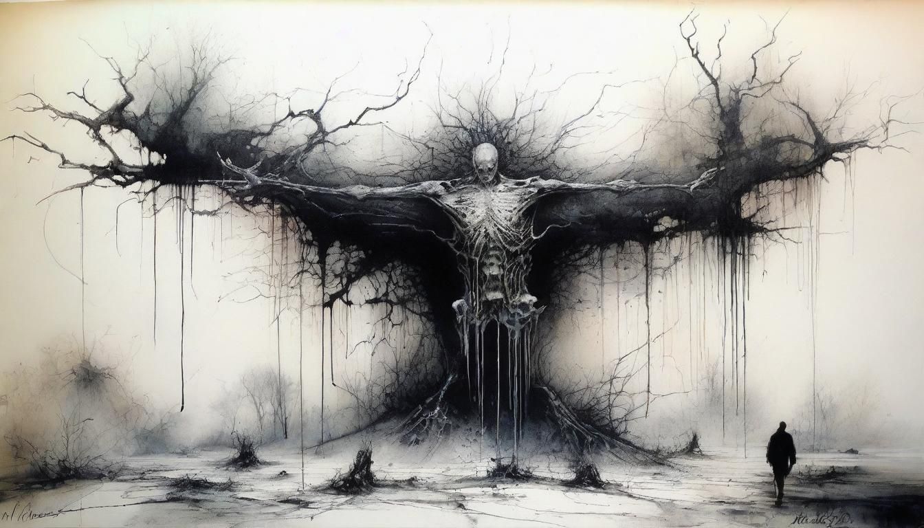 Surreal Scarecrow Ink Art in Dark Fantasy Style